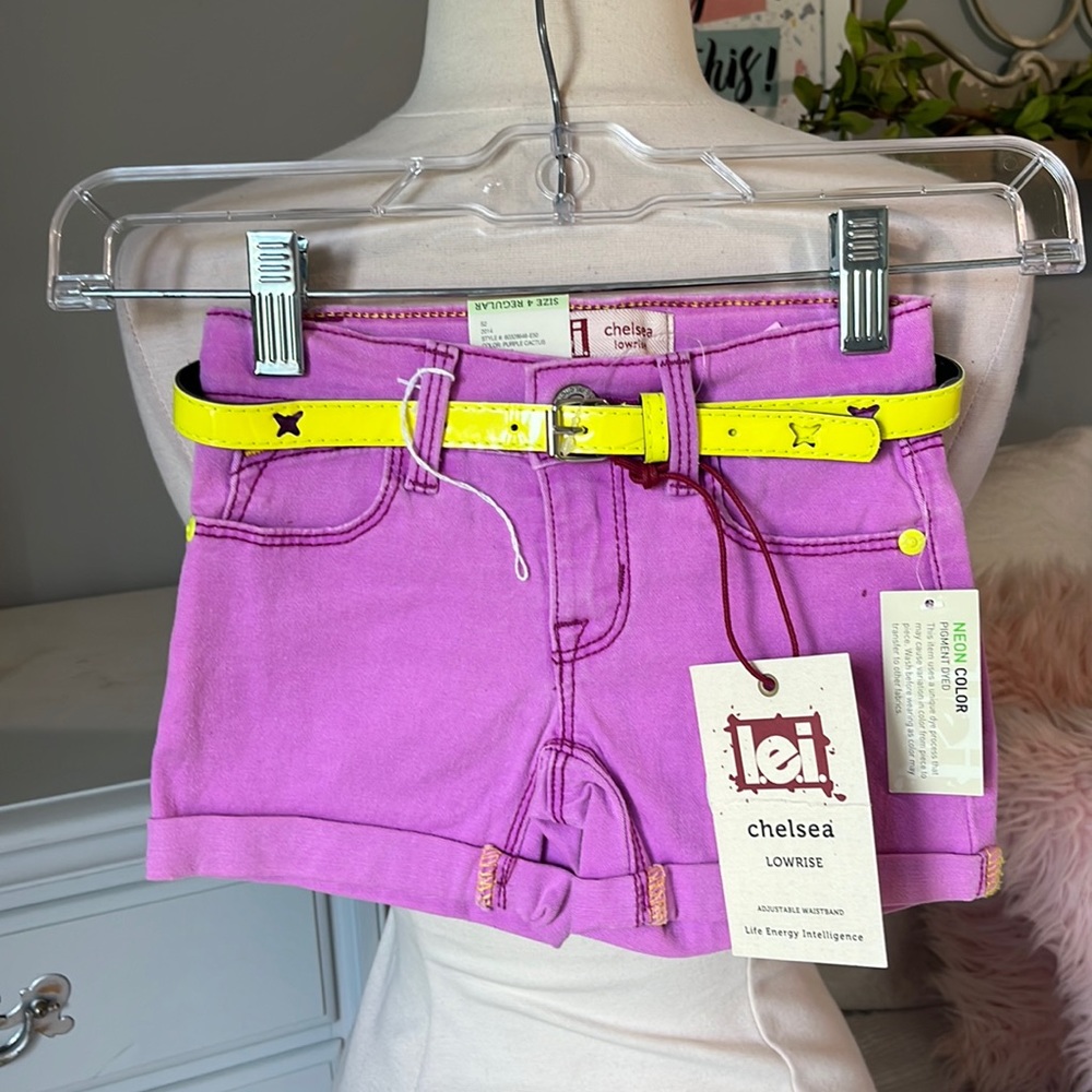 Lei Shortie 3 inch Inseam Purple Denim Shorts Adjustable Waist Girls 4 5 8 New